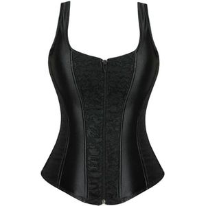 Steampunk Bandjes Overbuste Korset Met Cup Rits Sexy Jacquard Bloemen Corset Taille Cincher Bustier Lingerie Top Plus Size, 2928zwart, 6X-Large