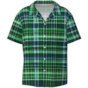 OdDdot Blauw en Groen Schotse Tartan Print Heren Overhemden Atletische Slim Fit Korte Mouw Casual Business Button Down Shirt, Zwart, S
