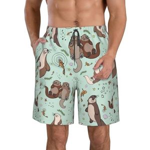 PHTZEZFC Cartoon leuke print heren strandshorts zomer shorts met sneldrogende technologie, lichtgewicht en casual, Wit, XL