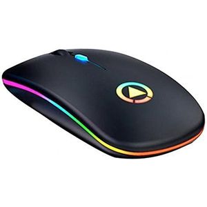 Draadloze muis, Led Backlit oplaadbare stille USB-muis, ergonomische optische gamingmuis, geschikt voor desktopcomputers en laptops (zwart)