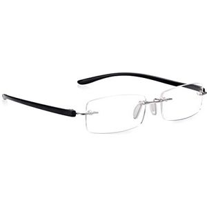 Leesbril +1.5, randloze leesbril, hoogwaardige bril in zwart en zilver, onmisbare Read Optics-bril voor dagelijks gebruik.