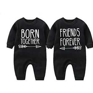 culbutomind Baby tweelingen rompertje voor jongens en meisjes, beste vrienden voor altijd plezier, baby, cadeau, geboorte, grappige babykleding, zwart, 0-3 Maanden