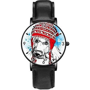Rode Winter Hoed Duitse Herder Hond Persoonlijkheid Business Casual Horloges Mannen Vrouwen Quartz Analoge Horloges, Zwart