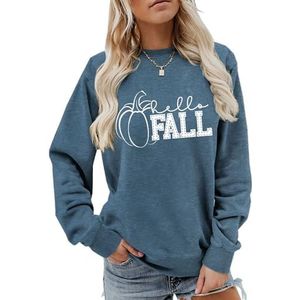 MLZHAN Hallo herfst pompoen vrouwen Halloween sweatshirts herfst winter ronde hals lange mouw shirt sweatshirt tops (blauw, S), Blauw, S