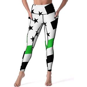 Groene dunne lijn Amerikaanse vlag vrouwen yoga broek hoge taille legging buikcontrole workout running leggings 2XL