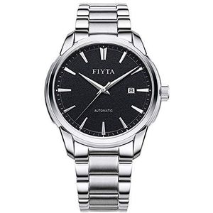 FIYTA Klassiek herenhorloge automatisch zwart met zilverkleurige metalen armband en datum GA802072.WBW