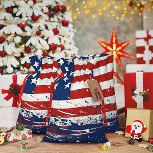 VducK Grote Kerst Gift Zakken voor Cadeaus Amerikaanse vlag achtergrond Gedrukt Kerst Gift Zakken Kerst Gift Wrap Herbruikbare Kerst Zakken voor Geschenken