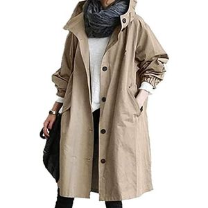 Regenjas OutdoorJacket Waterdicht Dames Lange Regenjas met Capuchon Outdoor Regenjas Windjack Oversized Elegante Lichtgewicht Outdoor Trenchcoats (Color : Khaki, Size : L)