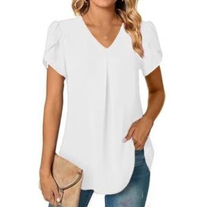 HHuiXinXue Dames zomer casual T-shirt crossover korte mouwen V-hals effen kleuren blouse top licht elegant, Wit, M