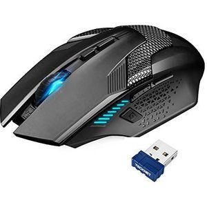 TECKNET Raptor Draadloze gamingmuis, 2.4G gamingmuis, 8 toetsen, 4800 dpi, 20 miljoen levenslange klikken, professionele optische computer, draadloze muis met nano-ontvanger