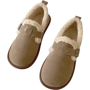 Dames pluche ronde teen slip-on orthopedische schoenen, warme pluizige gevoerde casual zachte zool schoenen, warme katoenen schoenen, Kaki, 38 EU