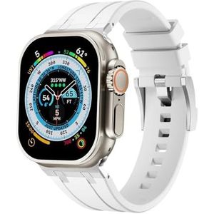 INSTR Zachte Siliconen Band voor Apple Horloge Serie 9 8 7 se 6 5 4 42mm 44mm 45mm Sport Armband voor iWatch Ultra 2 49mm Mannen Rubberen Band(Color:Silver white,Size:45mm)