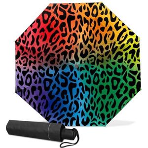 GISPOG Automatische opvouwbare paraplu, realistische luipaardprint, waterdichte compacte zon- en regenparaplu's voor dames en heren, 1 kleur, Eén maat