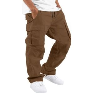 Casual Cargobroek For Heren Jogger, Elastische Taille, Werkkleding, Normale Pasvorm, Joggingbroek Met Trekkoord En Wijde Pijpen(Light brown,3XL)
