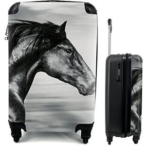 MuchoWow® Koffer - Paard - Dieren - zwart - Wit - Past binnen 55x40x20 cm en 55x35x25 cm - Handbagage - Trolley - Fotokoffer - Cabin Size - Print
