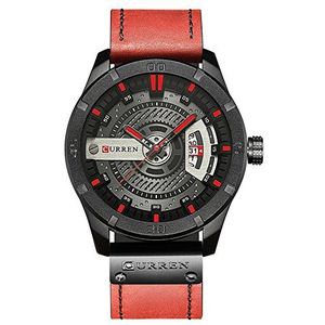 Mannen Quartz-Analoge Horloges Militaire Sport Zwart Horloge Lederen Band 8301, Rood, riem