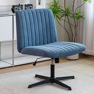 Armloze Bureaustoel Zonder Wielen, Cross Legged Bureaustoel Brede Home Office Desk Stoelen, Gevoerde Stof Computer Taak Ijdelheid Stoel Voor Thuiskantoor, Midden Rug Accent Stoel (Color : /Blue)