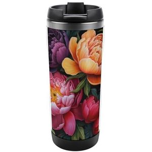 Kleurrijke Pioen Bloemen Reizen Mok Rvs Koffie Cup Isolatie Tumbler Thermische Mok Voor Thee Sap