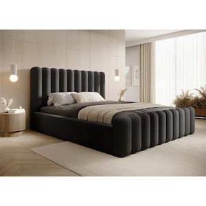 DomoHome Mona VII Duurzaam gestoffeerd bed, stijlvol slaapkamermeubel met grote bedlade, onderhoudsvriendelijk materiaal en modern design, 160 x 200 cm, kleur: zwart