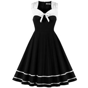 AXOE Dames Feestelijke Jurk 50 Audrey A Lijn Katoen Knielengte Elegante Zomer Cocktail Bruiloft Gast Wit en Zwart, Maat 42, L