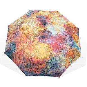 Rootti 3 Vouwen Lichtgewicht Paraplu Abstract Mandala Bloempatroon Een Knop Auto Open Sluiten Paraplu Outdoor Winddicht voor Kinderen Vrouwen en Mannen