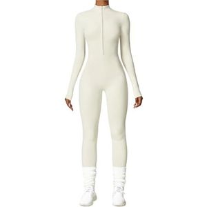Vrouwen Winter Fleece Warmte Eendelig Rits Lange Mouwen Jumpsuits Ballet Luchtdans Warme Kleding Fitness Sport Bodysuit (Creamed Abrikoos, S)