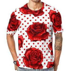 Red Roses T-shirt met korte mouwen voor heren met ronde hals, casual T-shirt, tops M