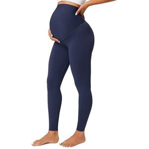 BAYDI Nudi Ondoorzichtige zwangerschapsleggings met hoge taille, zwangerschapslegging voor dames, lange stretch, zwangerschapsbroek, Echte marine, S