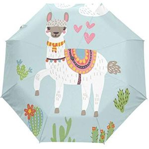 BIGJOKE 3 Vouwt Auto Open Sluit Paraplu Leuke Llama Alpaca Tropische Winddichte Reizen Lichtgewicht Regen Paraplu Compact voor Jongens Meisje Mannen Vrouwen