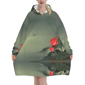 Oversized Lotus Bloem En Dragonfly Hoodies Vrouwen Uk Pluizige Deken Hoodie Sherpa Vrouwen Fleece Draagbare Deken Mannen