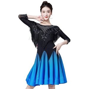 FZHQNZJF Strass Latijns Dansjurken Voor Dames Verfijnd Tango Cha Cha Danskleding Gradiënt Salsa Kostuums Elastisch Dans Outfit Voor Rumba Samba,B,3XL