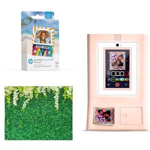 HP Sprocket Fotohokje Instant kleurenfotoprinter (Roze) + Zinkpapier (100 vellen) + Bladeren Fotoachtergrond (1)
