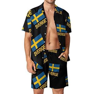 Zweden Zweedse vlag Hawaiiaanse bijpassende set 2-delige outfits button down shirts en shorts voor strandvakantie