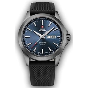 Swiss SMP36040.18 horloge militaire armband zwarte wijzerplaat blauw