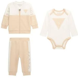 GUESS Unisex Eco Zip Up Sweatshirt Bodysuit and Sweatpants, Sand Grain, 3