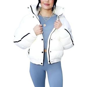 A&M Express Dames Hale Winter Wit Parachute Fabric Jacket - Vrouwelijke Lichtgewicht Puffer Jacket Met Zakken, Wit, XL