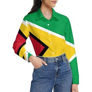 Guyana Vlag damesshirt met lange mouwen en knoopsluiting, casual werkshirts, tops, 2XL
