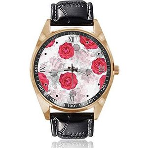 Elegante Ansichtkaart Lavendel Bloemen Vintage Bloemen Polshorloge Analoge Quartz Gouden Wijzerplaat Klassieke LeatherBand Vrouwen Herenhorloge, Goud, 1.6""x1.6""x0.15"" inch, riem