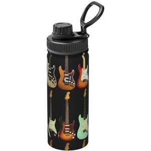 WSHFFILO Art Gitaar Patroon Gedrukt 18oz Ruimte Kruik Geïsoleerde Ruimte Kruik met Stro Geïsoleerde Water Fles