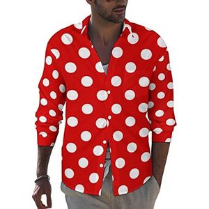 Rood Wit Polka Lieveheersbeestje Dot Heren Button Down Lange Mouw Casual Strand Tops Met Zak Regular Fit