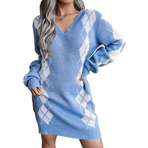 Gebreide Jurk, V-hals Huidvriendelijke Goede Verfraaiing Comfortabele Winterjurk voor Dames, Ruitjesruit voor op Kantoor (M)