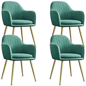 GEIRONV Fluwelen Dining Chair Set van 4, 47 × 44 × 83cm met metalen benen Keukenstoel for woonkamer slaapkamer appartement make-up stoel Eetstoelen (Color : Green)