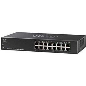 Cisco Systems Cisco SG110-16HP Unmanaged Switch met 16 Gigabit Ethernet-poorten (GbE) plus 64W-PoE, beperkte levenslange bescherming (SG110-16HP-EU), zwart