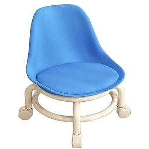 JAVYPPT Home Rolkrukken met wielen, lage rolstoel met rugleuning, 360 ° draaibare rolkruk pedicu, comfortabele multifunctionele pedicure-kruk voor bibliotheek keuken salons (blauw)