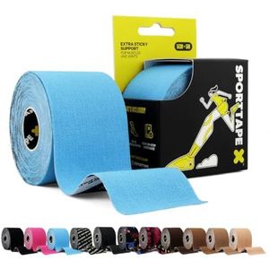 SPORTTAPE Kinesiotape - 5 cm x 5 m - Blauw | Sport- en fysiotape voor knie, schouder, enkel & scheenbeenpijn | Waterdicht & huidvriendelijk