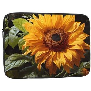 Gele zonnebloem Op Een Bruine Achtergrond Patroon Laptop Sleeve Tas Shockproof Draagbare 15 Inch Laptop Tas Case Waterdichte Draagtas Laptop Cover Aktetas Voor Vrouwen Mannen