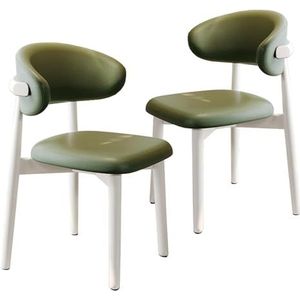 Maaltijd Stoelen Eetkamerstoelen Set van 1, Moderne PU lederen eetkamerstoelen met gebogen rugleuning, Keuken eetkamerstoelen, Gestoffeerde eetkamerstoel met houten poten, Groen(White Legs,2PCS)