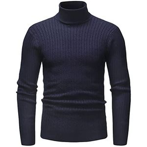 Wintertrui, Herfst- en wintertrui for heren met effen hals strepen, warme casual pullover(Navy Blue,XL (70-80KG))