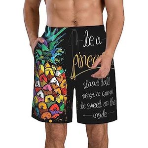 PHTZEZFC Kleurrijke fruit-strandshorts met ananasprint voor heren, lichtgewicht, sneldrogend, zwembroek met trekkoord en zakken, Wit, M