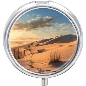 Sand Dunes Pillendoos Ronde Draagbare Kleine Pil Case Waterdichte Reizen Pillendoos Organizer voor Pocket Purse en Dagelijks Gemak